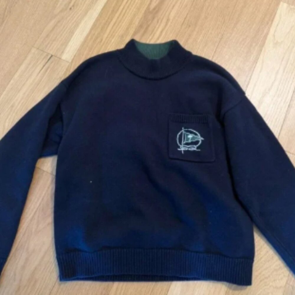 Tombolo Dark Blue Mariner Sweater with Embroidered Pocket. 100% cotton